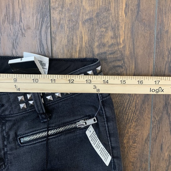 Allen B Studded Denim Shorts Women's Size 4 Gray Moto Zip NWT Punk Y2K Style - Picture 7 of 9